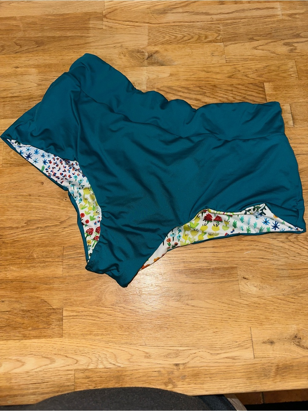 Teal High-Waist Women’s Swim Bottom with Floral Lining
